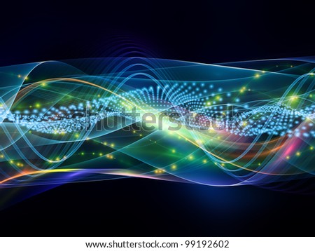 Composition of overlapping abstract  waves, colors and lights  as a concept metaphor for technology, entertainment, communications, sound and audio