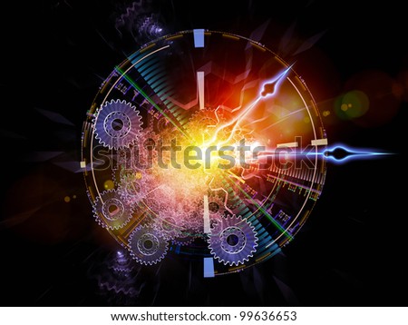 Composition of clock hands, gears, lights and abstract design elements suitable as a backdrop for the projects on time sensitive issues, deadlines, scheduling, past, present and future