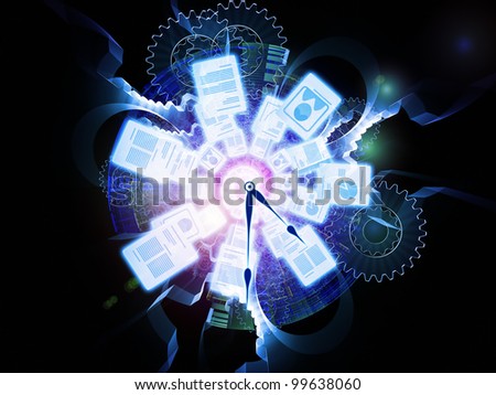 document icons, lights and abstract design elements arrangement suitable as a backdrop in projects on document processing, office paperwork, virtual workspace and cloud networking