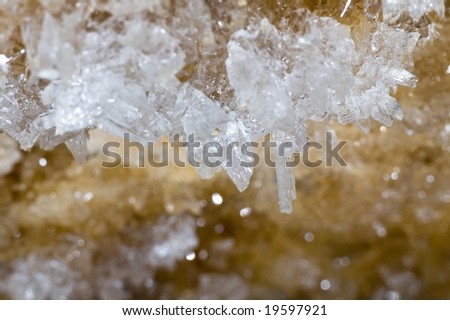 Crystals of gypsum deep in cave in Ukraine