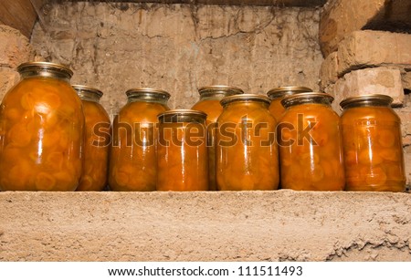 canned jars on a shelf