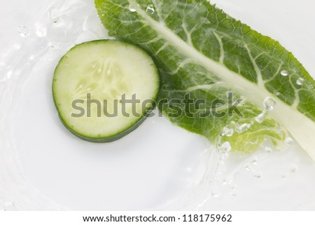 Cucumber in water on white background