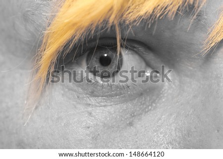 men\'s eyes and yellow hair. macro