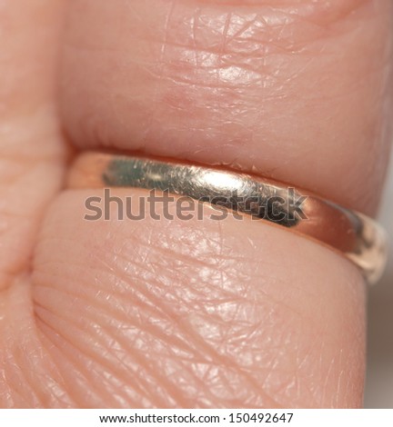 gold ring on his finger. macro