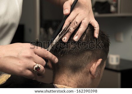 Men\'S Haircut At The Barber Scissors