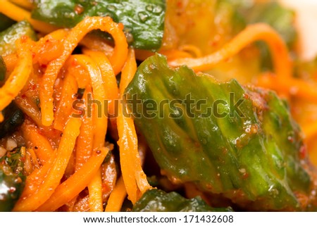 Korean cucumber salad with carrots. macro
