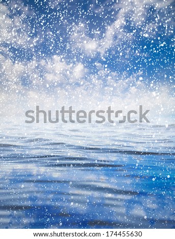 snowing at sea with a beautiful sky. beautiful background
