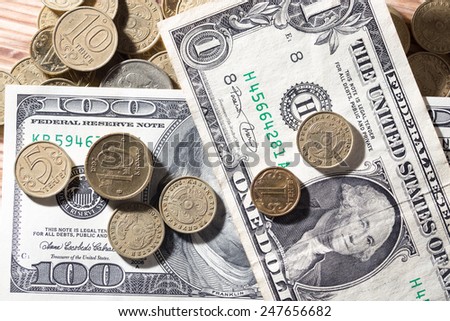 coins and dollars