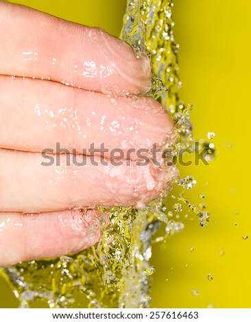 hand in the water on a yellow background