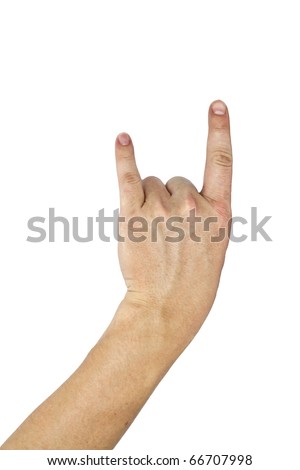 stock photo : A man's hand giving the Rock and Roll sign.
