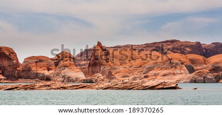 Rugged rock formations carved by erosion of the sandstone in Glen Canyon National Recreation Area, Utah, United States