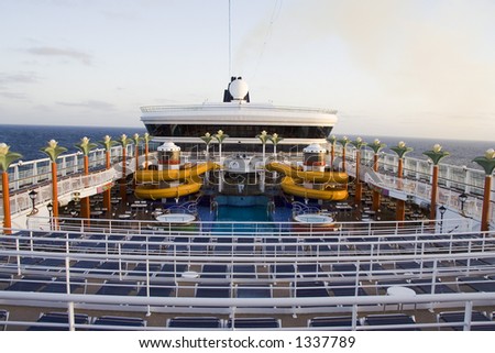 Cruise ship deck area at dawn