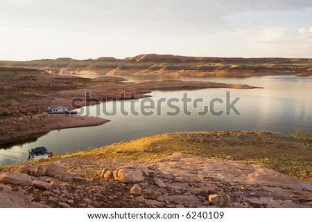 Lake Powell water and desert area in Glen Canyon National Recreation Area Utah