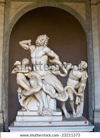 Ancient Laocoon statue from Greek mythology located in the Vatican City Museum symbolizing the struggle of mankind