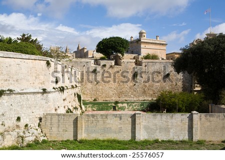 City walls protecting the ancient city of Medina, Malta in the Mediterranean