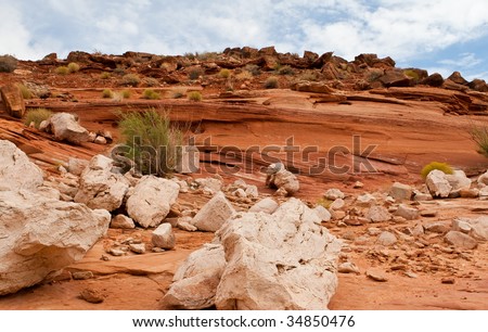 Interesting desert rock formations of the United States Southwest at Lake Powell in Glen Canyon National Recreation Area, Utah