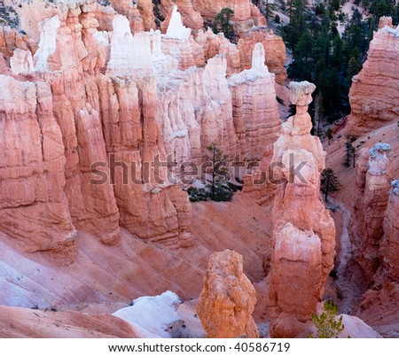 Thor\'s Hammer and other  colorful hoodoo rock formations in the Bryce Canyon National Park, Utah amphitheatre