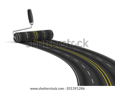 3D render of painting the road with roller brush Road construction concept 3D render of painting the road with roller brush Road construction concept
