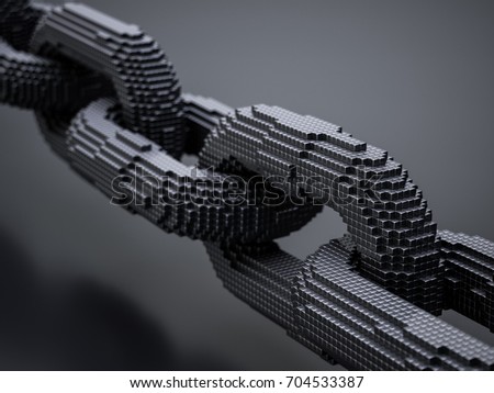 Blockchain digital chain with blocks connection shape. Big data box node base concept. 3d rendering illustration