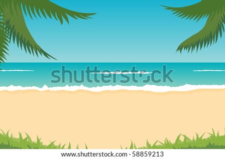 tropical landscape - beach, sea, waves, palms