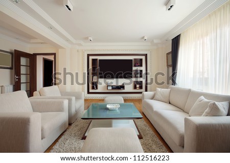 Interior Of A Modern Living Room In White.