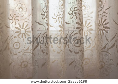 Details of an old curtains, handmade embroidery in style of Serbian culture.