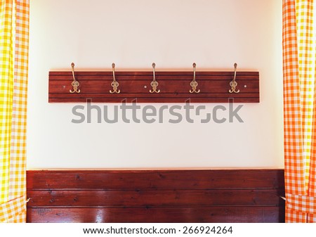 Details of wall clothespins, classical decorative curtains on both sides.