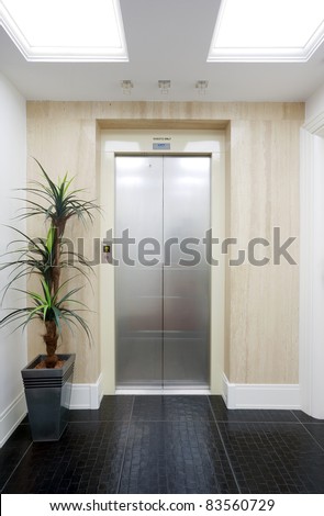 Closed elevator door in a hotel.