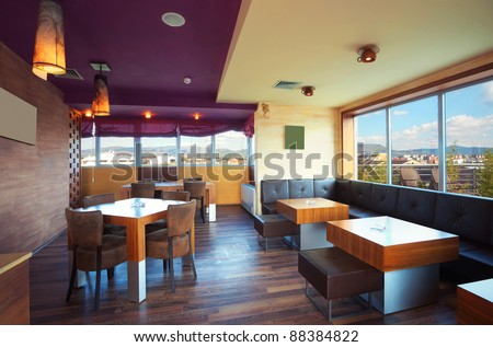 Cafe interior during day, modern and simple decoration.