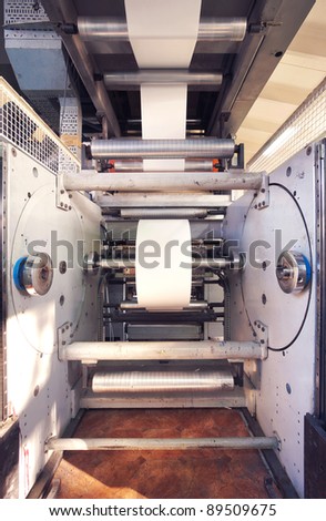 Details of a printing machine inside factory.