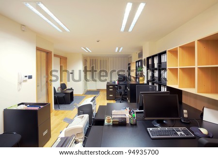 Interior of an office, modern design, simple furniture.
