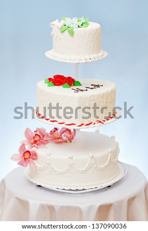 Various wedding cakes models on multi-storied stage