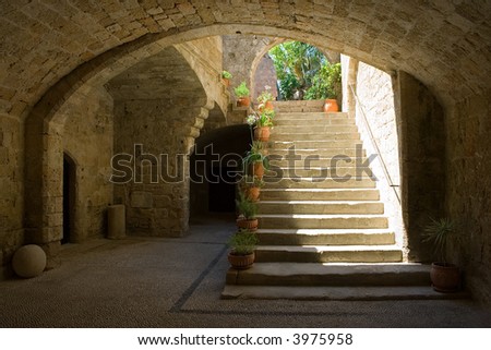 House entrance in the Ancient City of Rhodes, Rhodes, Greece