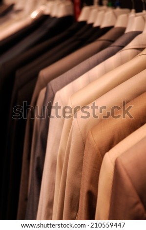 suits on the hangers close-up