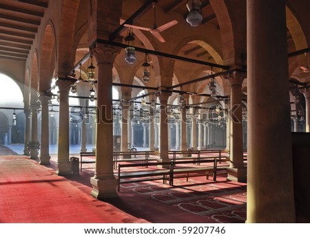 muslim mosque interior in Cairo - oldest religion place in Egypt, Africa
