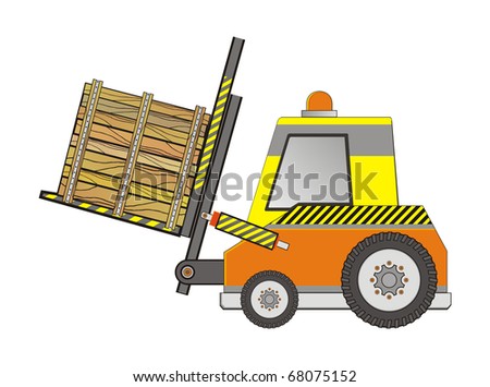 electric forklift truck with a wooden box isolated on white