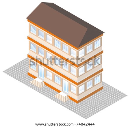 isometric projection of  building, isolated on white