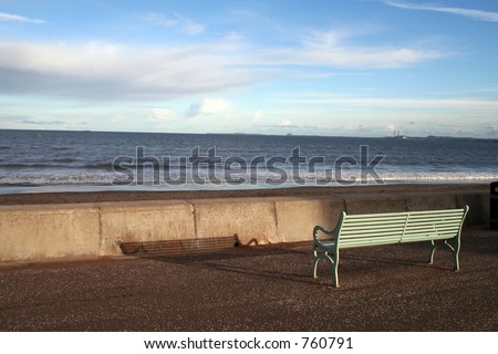 A bench with view to sea. In a traditional British holiday town