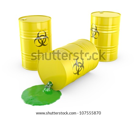 Toxic waste spilling from barrel isolated on white background Toxic waste spilling from barrel isolated on white background