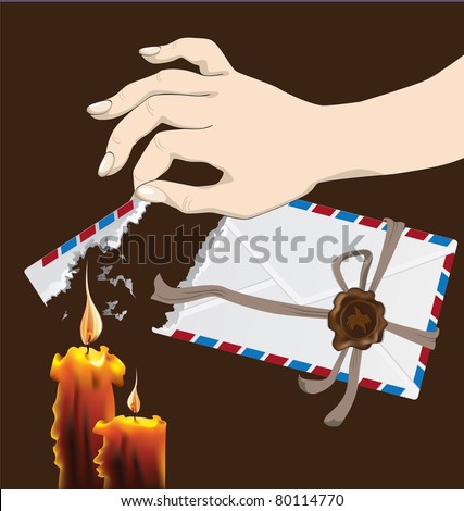 woman burns the letter (the candle flame hand)