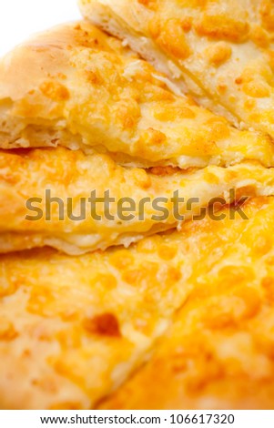 Traditional Asian pancake with cheese on a white background isolated. A series of food in a restaurant close-up