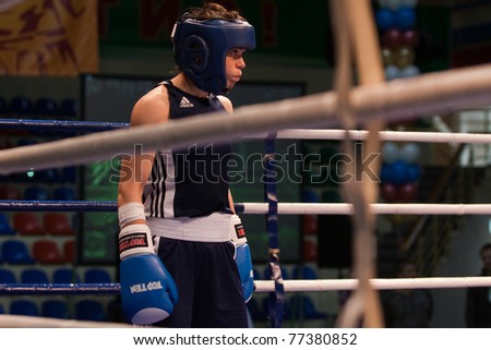 NOVOSIBIRSK - MAY 15: Russian Championship in women\'s boxing.portrait Olesya Gladkova before the first match in the championship on May 15, 2011, Novosibirsk Russia