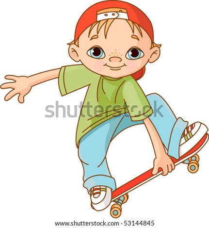 stock vector Cute cartoon boy jumping with skateboard