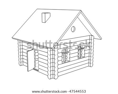 cartoon house outline. wooden house, outline.