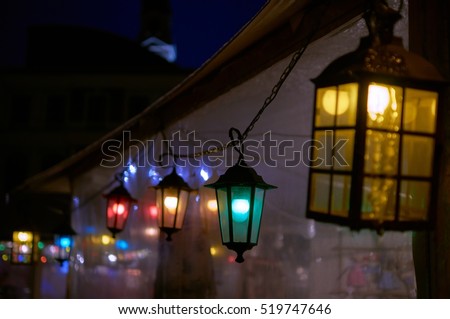 Home decorated and lighted for Christmas and for New Year Eve at Night