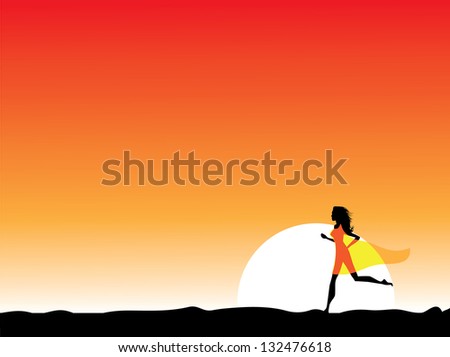Woman in a sheer dress running at sunrise or sunset. JPG