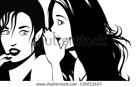 Two women sharing a secret.  EPS 10 vector, grouped for easy editing. No open shapes or paths.
