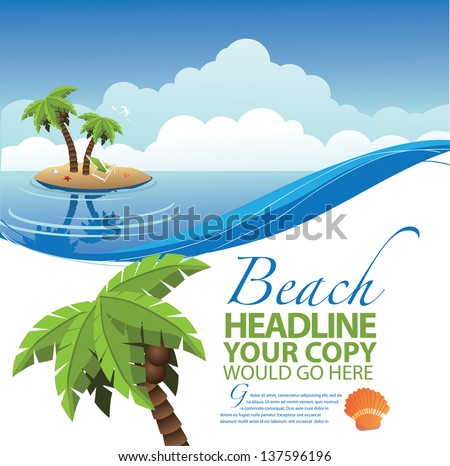 Desert Island Ad Poster Marketing Design Layout Template. Eps 10 Vector, Grouped For Easy Editing. No Open Shapes Or Paths.