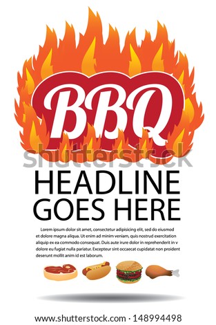 BBQ Barbecue Ad Poster template layout. EPS 10 vector, grouped for easy editing. No open shapes or paths.