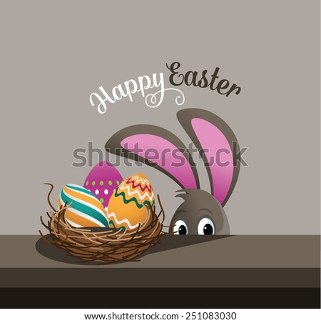 Happy Easter eggs and peeking bunny royalty free stock illustration for greeting card, ad, promotion, poster, flier, blog, article